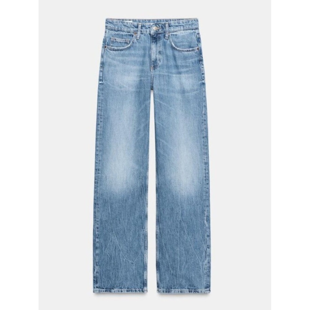 ZARA Size 4 Light Wash Wide Leg Tapered High Waisted Jeans Baggy Slouchy‎ - Picture 3 of 10